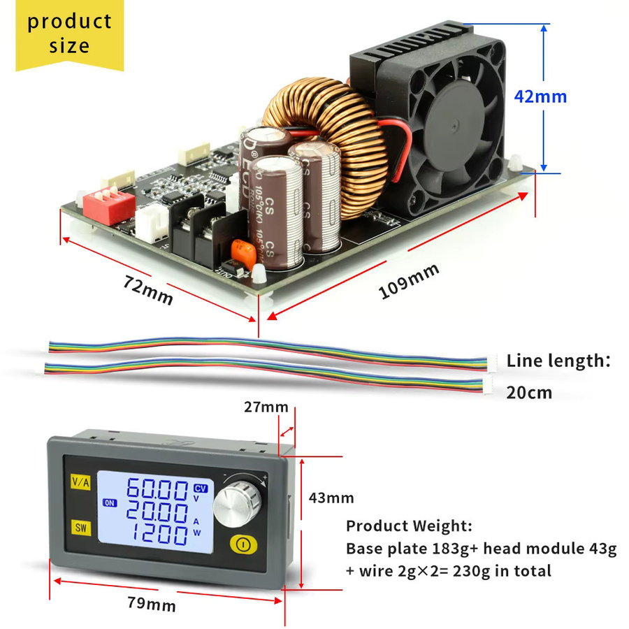 Diymore Xy6020l CNC Gleichstrom Spannungsversorgung Abwärtsmodul mit konstanter Spannung und konstantem Strom in Blau oder Schwarz - Bild 3
