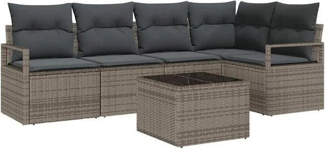 vidaXL Gartensofa-Set aus Poly-Rattan in Grau mit 6 Kissen und Tisch im L-Shape Design - Bild 1