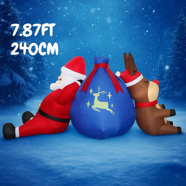 TONGHUANIU Aufblasbare Weihnachtsdekoration mit LED-Leuchten, Weihnachtsmann, Rentier und Geschenktüte, Mehrfarbig - Bild 1