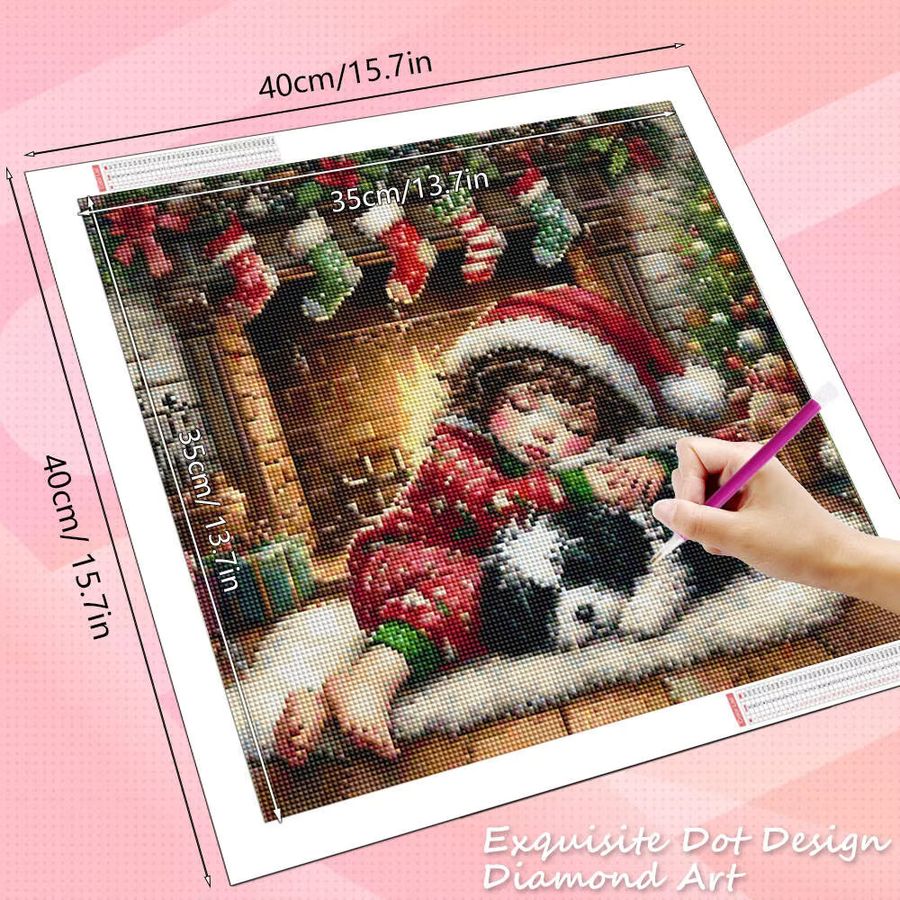 HUACAN Diamantmalerei Mädchen und Hund Porträt als Mosaik Stickerei Set für Weihnachtsdekor, B/B/H: 20 x 20 x 20 cm - Bild 2