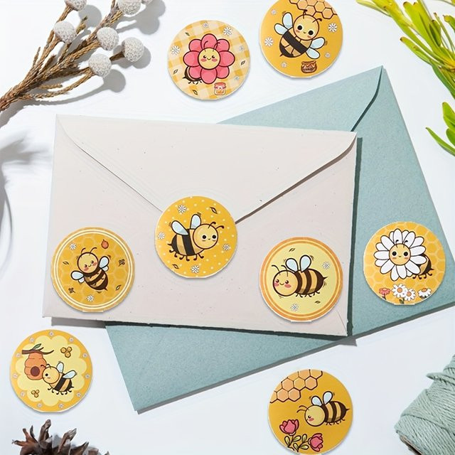 500 Stück runde Bienenaufkleber in Gelb mit Bienenmuster für deine Mottoparty und Dekoration - Bild 1