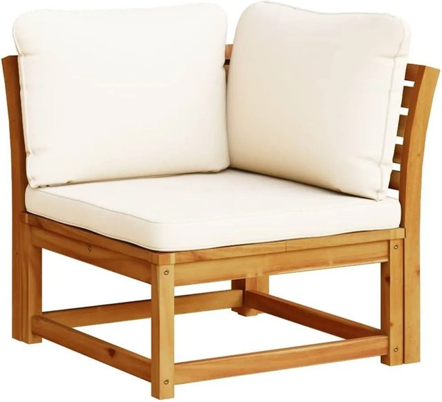 vidaXL Garten-Ecksofa aus Akazien-Massivholz mit Kissen, Braun/Beige, B/T/H: 73 x 73 x 65 cm - Bild 1