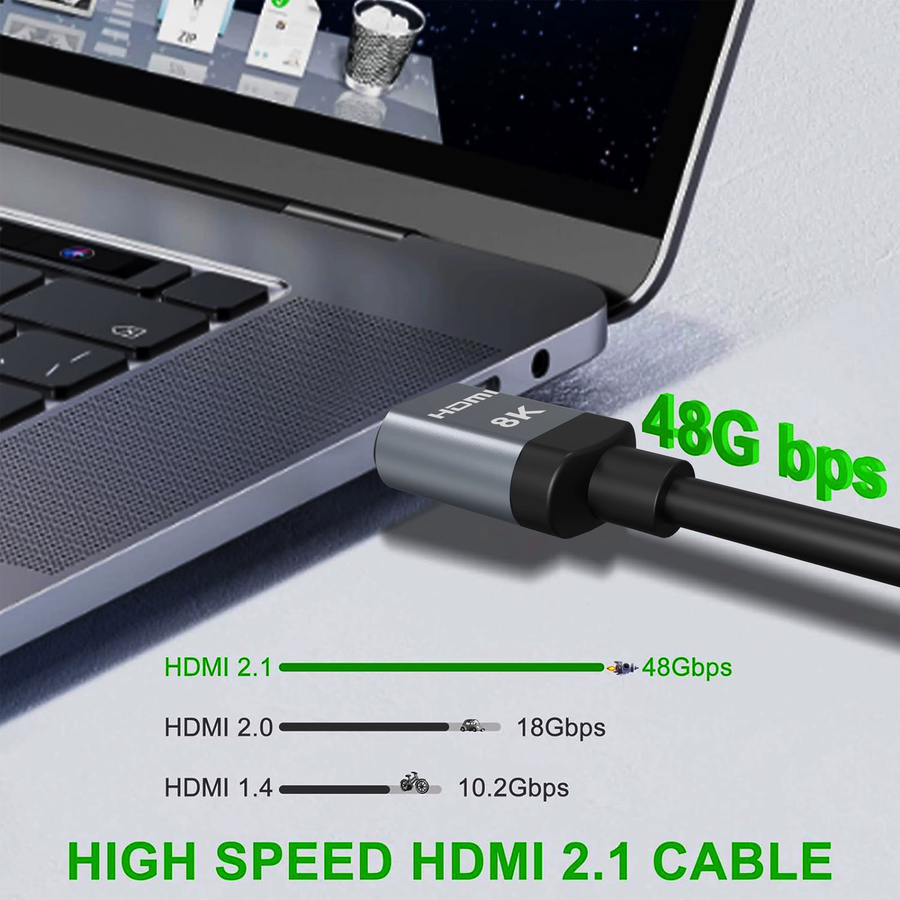 CYANMI HDMI 2.1 Kabel Ultra High Speed 48 Gbit/s in Schwarz, geflochtenes Kabel für 8K60, 4K120 und 144 Hz mit eARC, 3D und HDR10, kompatibel mit PS5, Roku TV und Blu-ray - Bild 3