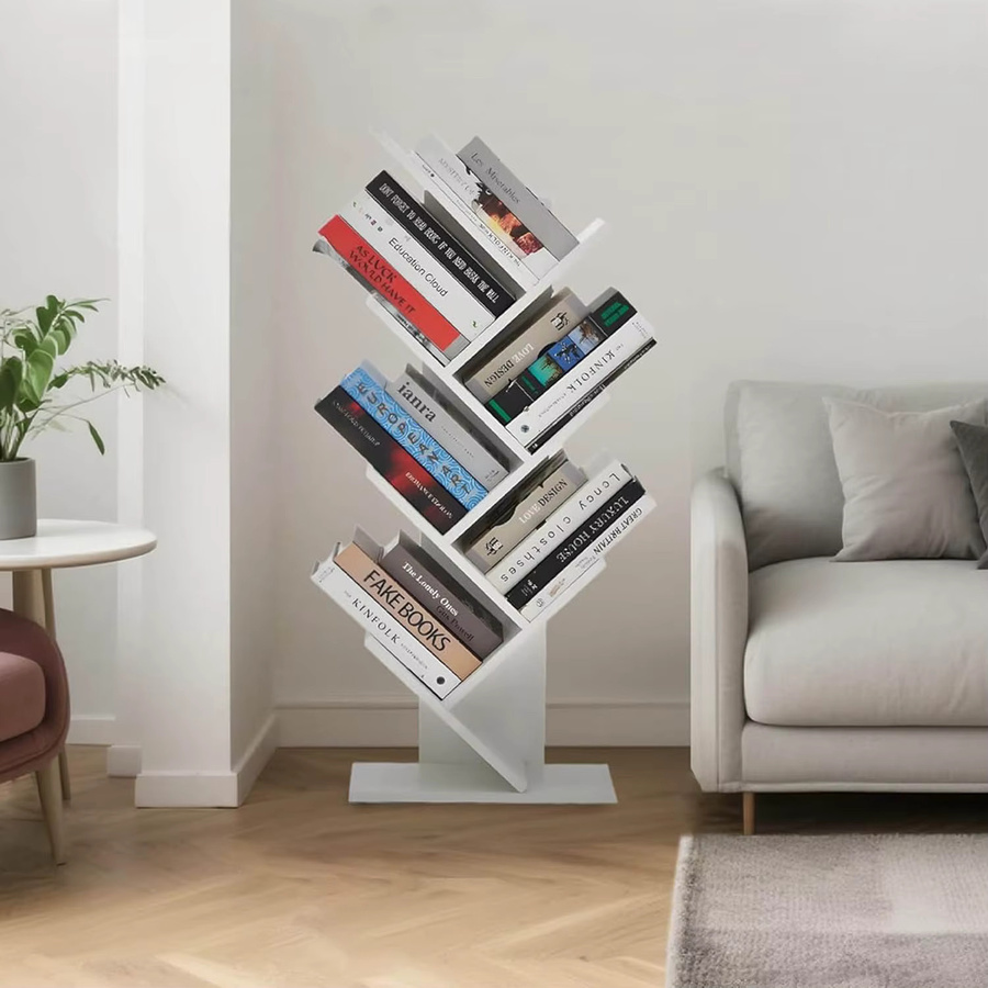 HiMISS Retro-Bücherregal in Weiß, schmales 5-stufiges Leiterregal aus Holz für Zeitschriften, Bücher und Medien - Bild 3