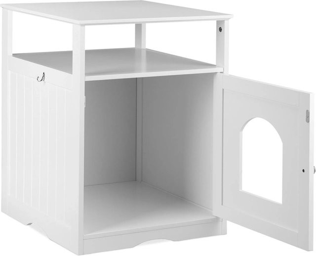 Relaxdays Katzenschrank aus MDF und Stahl in Weiß mit Ablage, B/T/H: 64 x 48 x 53 cm - Bild 1