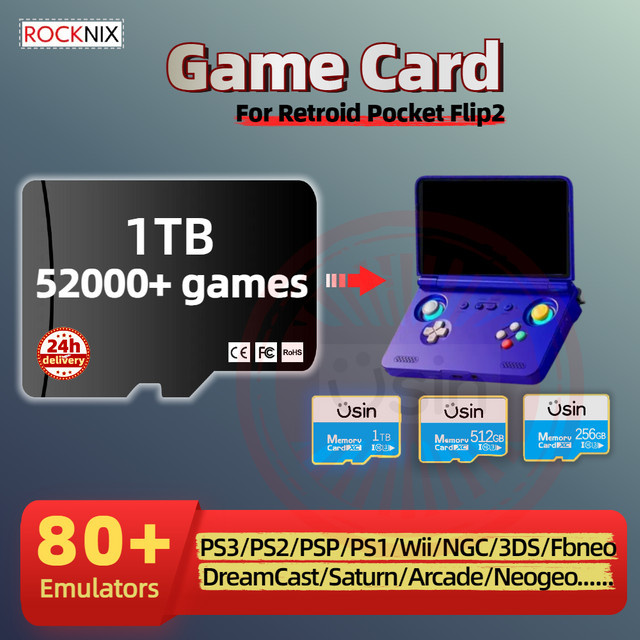 ROCKNIX TF-Speicherkarte für Retroid Pocket Flip2 und SD865 mit klassischen Retro-Spielen, 256 GB, Multicolour - Bild 1
