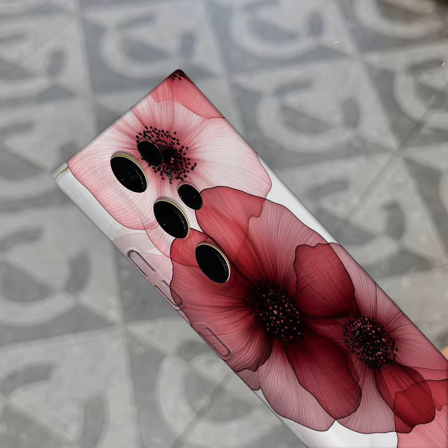 Stoßfeste Doppelschicht Handyhülle mit rotem und rosa Blumen-Design für Samsung Galaxy S25 Ultra, S24 und S23 Ultra Plus - Bild 5
