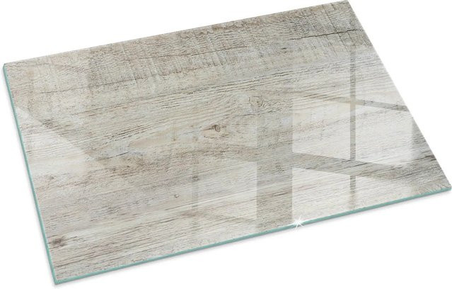 Tulup Kamin-Glasplatte als Funkenschutzplatte in Beige mit heller Holzstruktur, B/T: 100 x 70 cm - Bild 1