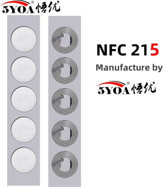 5 YOA NFC Ntag215 RFID Aufkleber Weiß, 13,56 MHz ISO14443A Klebeetikett - Bild 1
