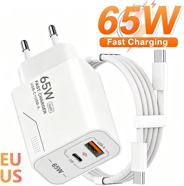 65W GaN USB-C-Schnellladegerät mit 2 Ports in Weiß - Bild 1