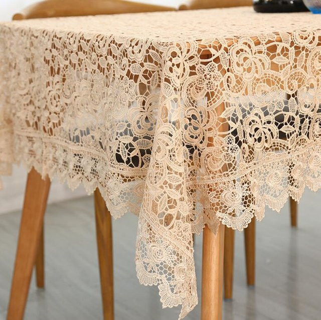 Super Six Tischdecke aus Spitze in Hellbraun und Beige, quadratisch, B/B: 130 x 130 cm - Bild 1