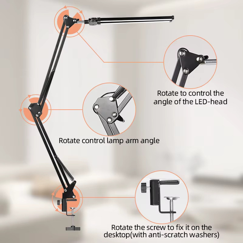 CANMEIJIA Doppelkopf-LED-Schreibtischlampe in Schwarz, stufenlos dimmbar per Touch, USB-Tischlampe für Büro und Studium - Bild 4