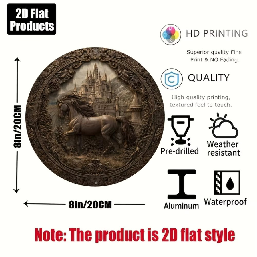 CIFBUY Rundes Aluminiumschild Pferdekopf Metall-Wandkunst in Braun, Durchmesser: 20,32 cm - Bild 1
