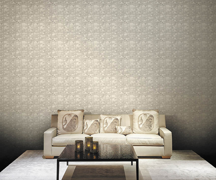 Armani Casa Wallpaper Fuji - 9350 Tapete mit floralem Design in Grau, Silber und Beige aus Vinyl - Bild 1