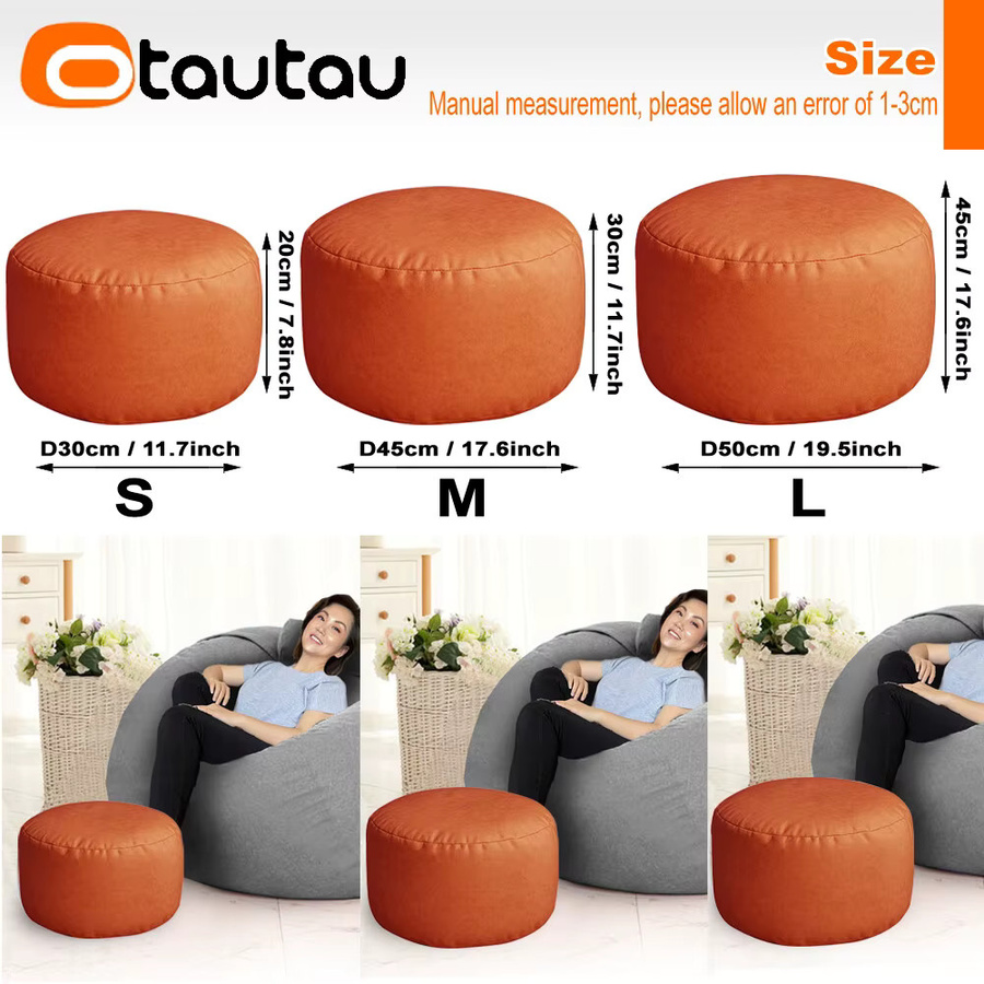 OTAUTAU Runder Ottoman-Hocker aus Kunstleder in Orange - Bild 3