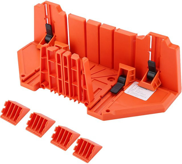 Qiilu Gehrungssägebox aus Kunststoff in Orange mit Klemme für Holzschnitt und Astschnitt, 35,5 x 15,0 x 11,0 cm - Bild 1