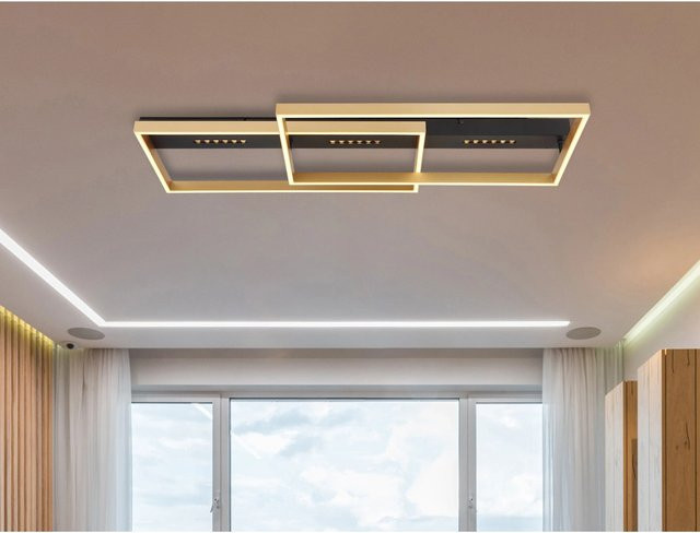 Globo LED-Deckenleuchte modern rechteckig in Schwarz matt und Gold, B: 90 cm, T: 39,8 cm, H: 10,2 cm - Bild 1