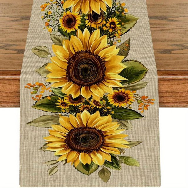 VIKAMA Tischläufer Sonnenblumen Landhausstil, Farbe: Schwarz/Gelb, B/H: 33 x 230 cm - Bild 1