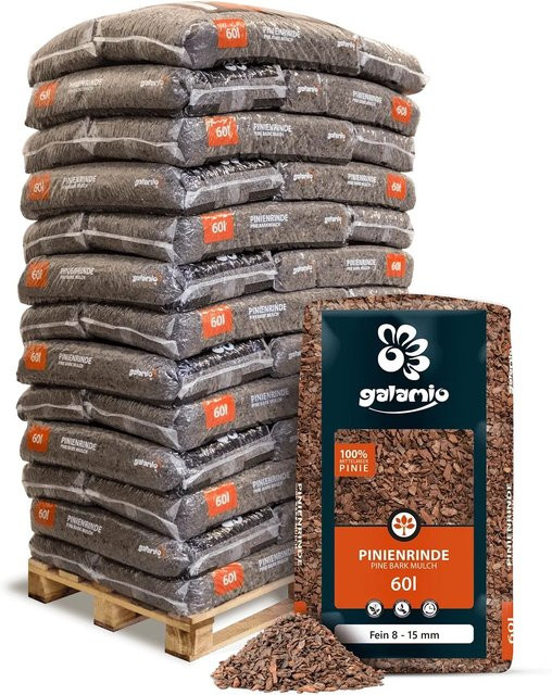 Galamio Rindenmulch Pinie Fein 60 l pro Sack, 39 Säcke pro Palette, Gesamtvolumen 2340 l - Bild 1