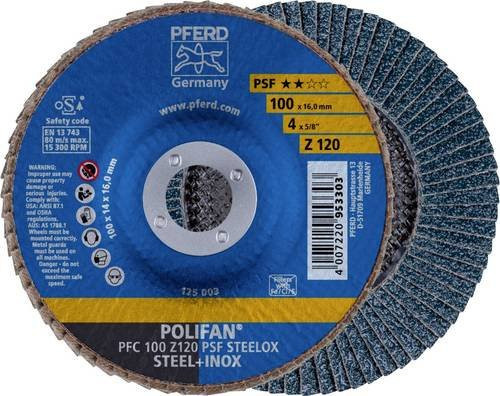PFERD STEELOX Fächerschleifscheibe Blau Durchmesser: 100 mm, Bohrungs-Ø: 16 mm, Körnung: 120 - Bild 1