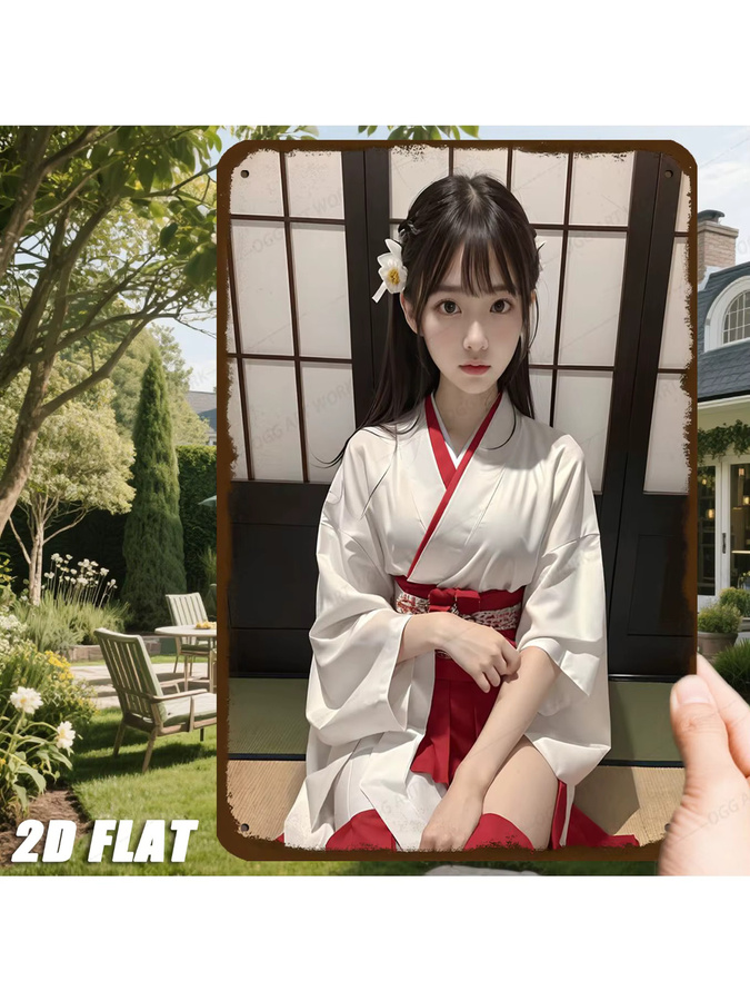 HELLOYOUNG Japanische Geisha Kimono Metall-Wandkunst mit Blumen-Motiv, Vintage Blechschild in Mehrfarben, Breite: 20,32 cm, Höhe: 30,48 cm - Bild 5