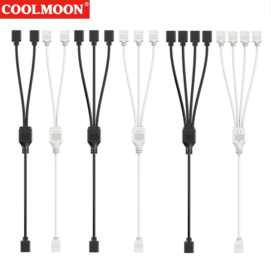 COOLMOON Gen 2 ARGB Splitter 5V 3 Pin Universal Mainboard ARGB Verlängerungskabel mit Adapter Pin in Schwarz - Bild 2