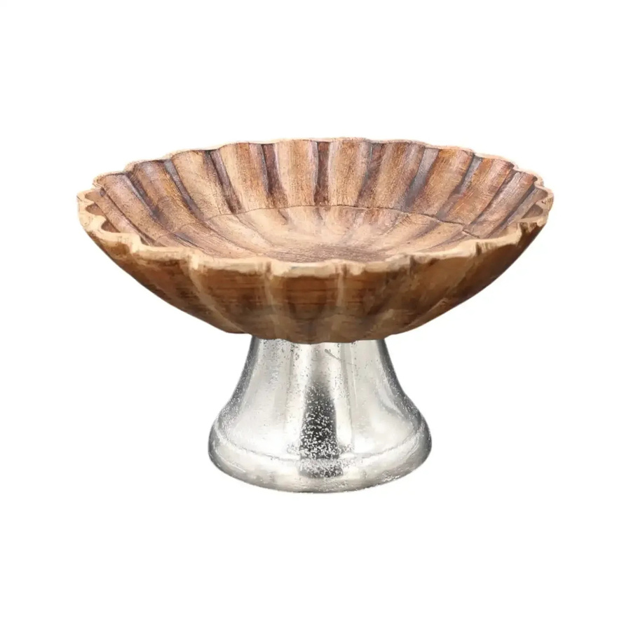House of Nature Plateau Niederau Holzschale in Braun mit blumenförmigem Relief, Durchmesser: 20 cm - Bild 1