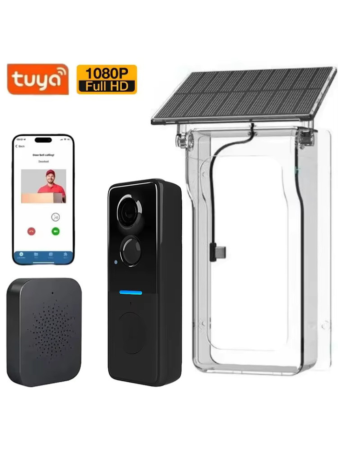 Tuya Solar Video Türklingel mit 1080P Kamera, WLAN, 2-Wege-Audio und Bewegungserkennung in Schwarz - Bild 6