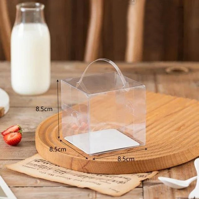 10er Set WEC ECO Kuchenschachteln transparent und braun, quadratische Dessertschachteln aus Kunststoff, B/T/H: 8,5 x 8,5 x 8,5 cm - Bild 1