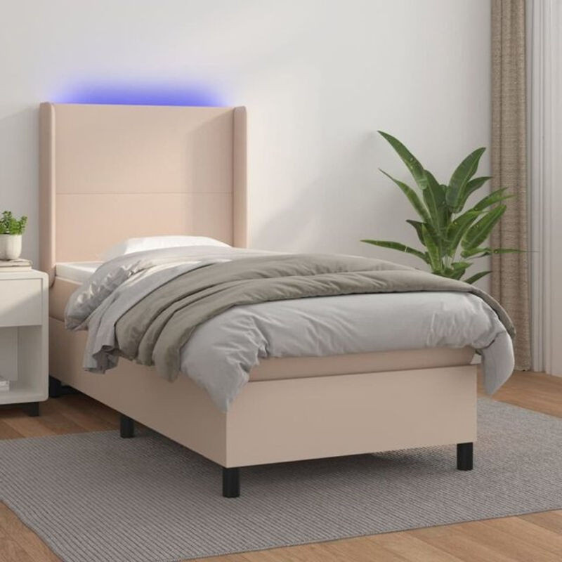 Vidaxl Boxspringbett mit Matratze aus Kunstleder und Massivholz in Braun, B/T/H: 90 x 200 x 128 cm - Bild 1