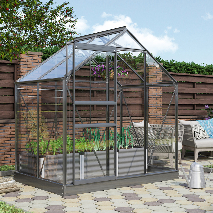 Vitavia Gewächshaus Venus 2500 in Schwarz mit 2,5 m² Fläche, Aluminiumrahmen, ESG-Glas, Schiebetür und Dachfenster - Bild 2