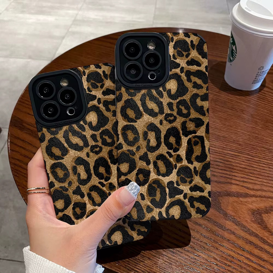 Stoßfeste Silikon-Ledertasche im Leoparden-Design für iPhone 15 14 13 12 11 Pro Max Plus Mini und 16 17 in Gold - Bild 3