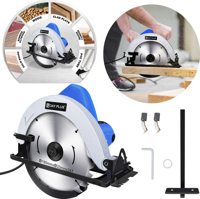 DayPlus Elektrische Tischkreissäge mit 2000W Kupfermotor, Blau, 185mm Sägeblatt, einstellbare Schnitttiefe: 55 mm - Bild 1