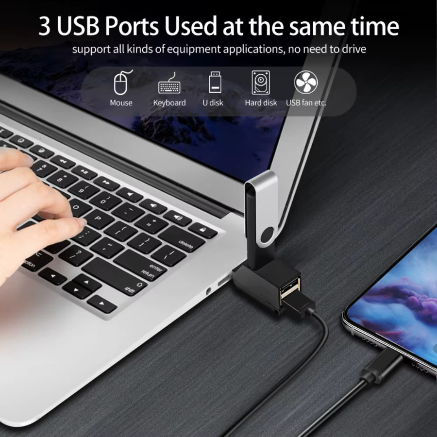 RGEEK USB-C Hub Adapter mit 3 Ports für USB 3.0 und 2.0 in Schwarz - Bild 2