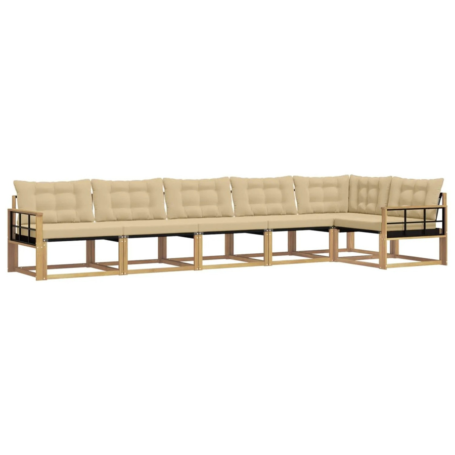 vidaXL Outdoor-Sofagarnitur in L-Form aus Akazienholz mit Kissen in Weiß und Beige - Bild 2