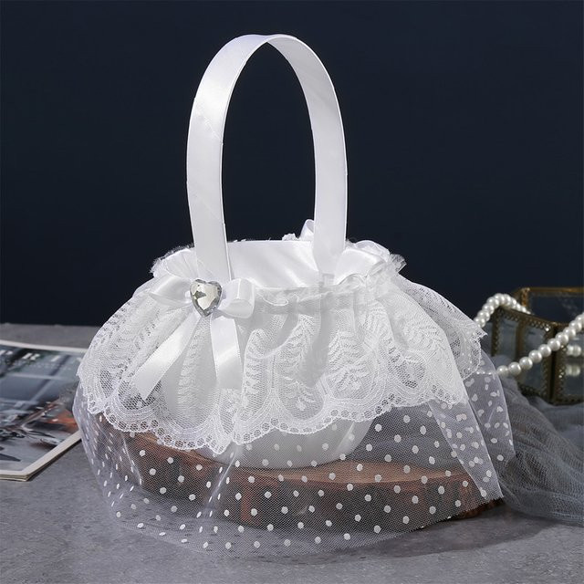 Runder Blumenmädchen-Korb im Prinzessin-Stil von TRUE LOVE GIFT aus Kunststoff, weiß - Bild 1