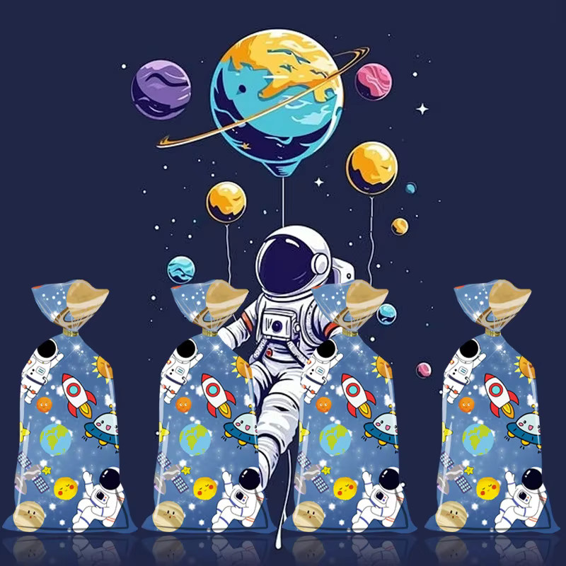 50 Stück Cartoon Weltraum Astronaut Party Geschenkverpackungstaschen in Blau für Süßigkeiten und Mitbringsel - Bild 3