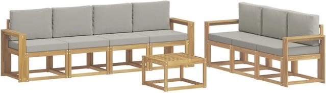 vidaXL Outdoor-Sofagarnitur 8-teilig aus Akazienholz mit Polstern in Weiß und Hellgrau, B/T/H: 59 x 59 x 37 cm - Bild 1