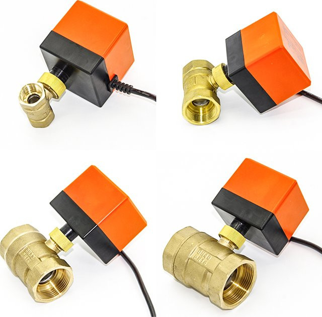 Acarps Motorisierter Kugelhahn aus Messing in Brushed Brass mit 3-Draht 2-Punkt-Steuerung für 12V 24V 220V, Größe 1/2 Zoll - Bild 1