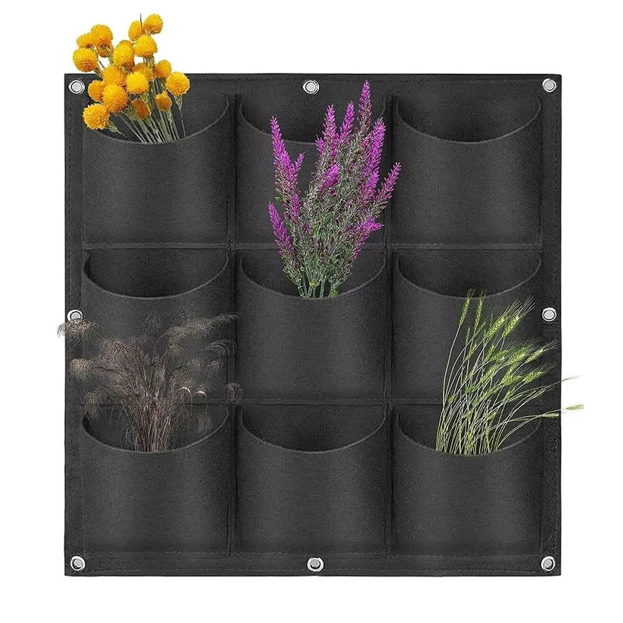Wandbehang Pflanzbeutel aus Filz in Schwarz für Gemüse und Blumen - Bild 4