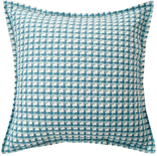 Plaid Leinen Kissenhülle Hahnentritt Design in Blau, Rechteckiger Kissenbezug für Sofa und Schlafzimmer, B: 50 cm, H: 30 cm - Bild 1