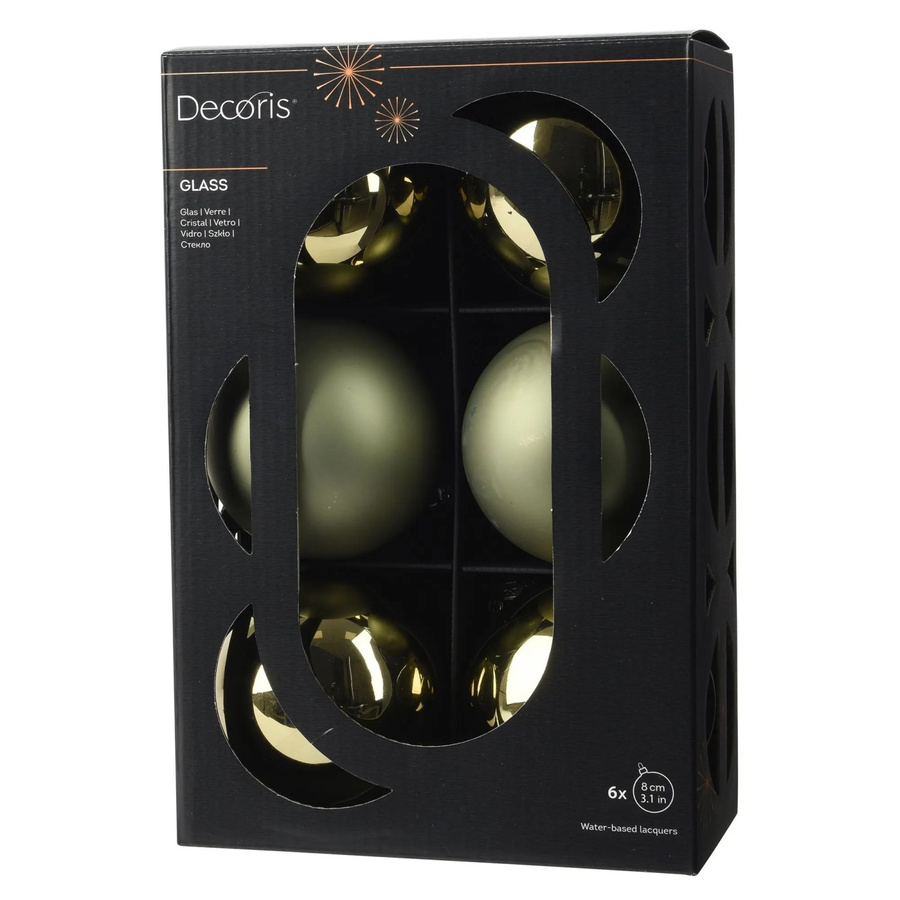 Decoris Weihnachtskugeln aus Glas in Grün, 6-teiliges Set, Durchmesser: 8 cm - Bild 2