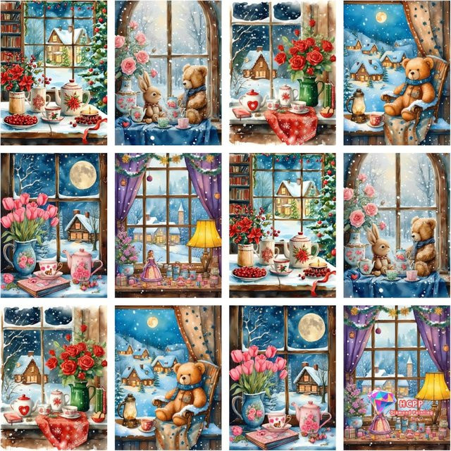 Potdemiel Diamond Painting Set rund mit Winter- und Weihnachts-Motiven, Mehrfarbig, Durchmesser: 20,0 cm - Bild 1