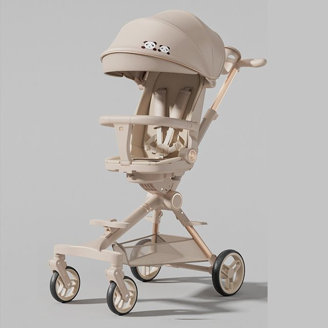 Leichter und zusammenklappbarer Kombi-Kinderwagen mit zwei-Wege-Funktion in Beige und Weiß - Bild 1