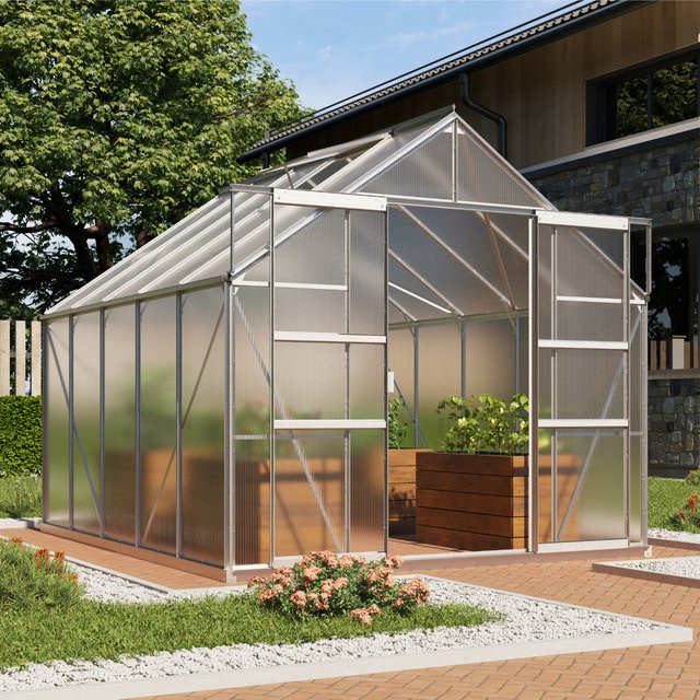 Vitavia Gewächshaus Mars 8300 aus Aluminium in Silber mit 6 mm Polycarbonat-Verglasung und Satteldach, 8,3 m² - Bild 1
