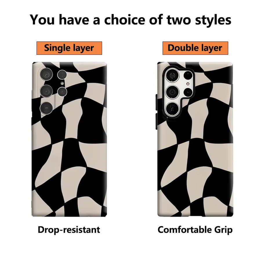 Handyhülle mit schwarz-beigem Muster für iPhone 11 bis iPhone 17 Pro Max Plus mit doppelschichtiger Rückseite - Bild 2