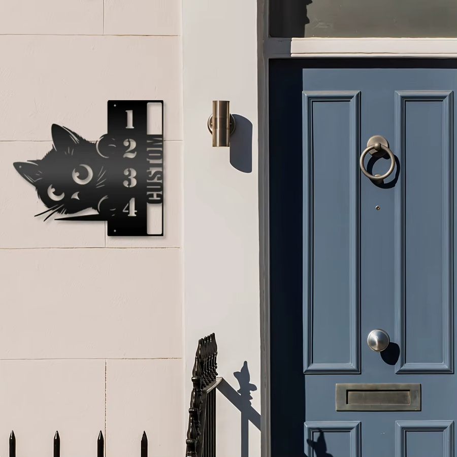 Individuelles Türschild Spähende Katze von Hello Young aus Metall in Schwarz für die Wanddekoration - Bild 2