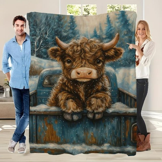 JMG Household Supplies Flanell Überwurfdecke Hochlandrind Blau, Weiche Fleece Decke für Couch und Bett, B/B: 150 x 200 cm - Bild 1