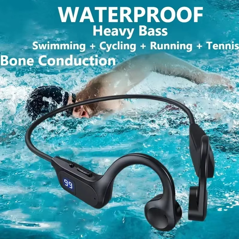 BMAD Kabellose Knochenleitungs-Kopfhörer mit Bluetooth und Mikrofon für Sport und Schwimmen, Schwarz - Bild 2