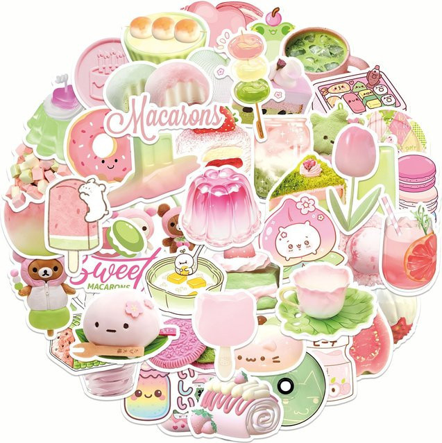 50 Stück Cartoon Macaron Kuchen PVC-Aufkleber Set in Mehrfarbig für Scrapbooking und DIY Dekoration - Bild 1